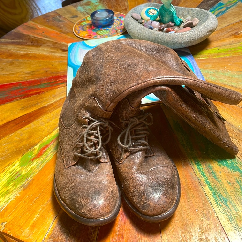 Born Crown tall soft leather distressed brown boot